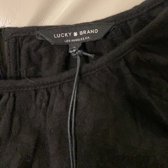 Lucky Brand Top S Black Jacquard Cold Shoulder Ruched 3/4 Sleeve Women’s NWT - Picture 9 of 11